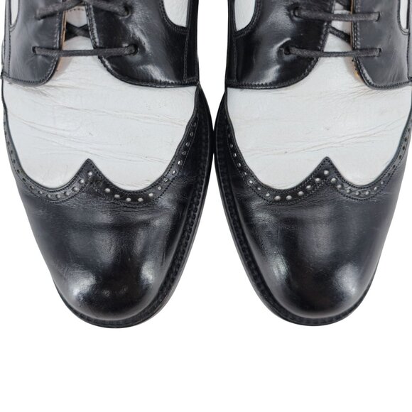 Vintage Mezlan Black White Leather Wingtip Spectators Mens 9M Formal Dress Shoes - Picture 10 of 12